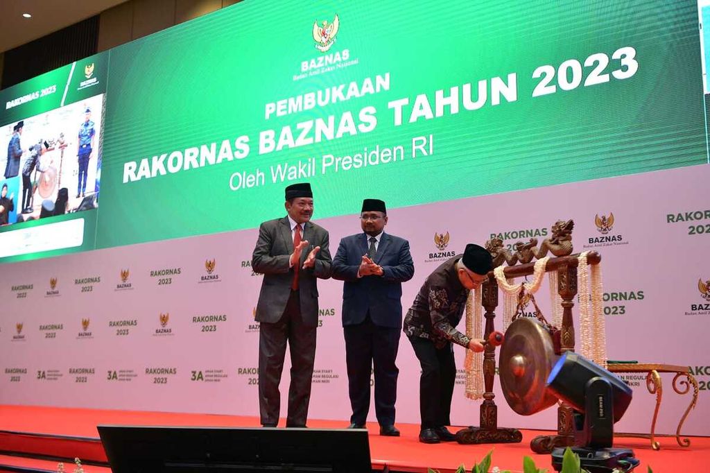 Wakil Presiden Ma'ruf Amin membuka Rapat Koordinasi Nasional Baznas di Jakarta, Rabu (20/9/2023). Dalam sambutannya, Wapres meminta ada inovasi dalam optimalisasi pengumpulan zakat, infak, dan sedekah.