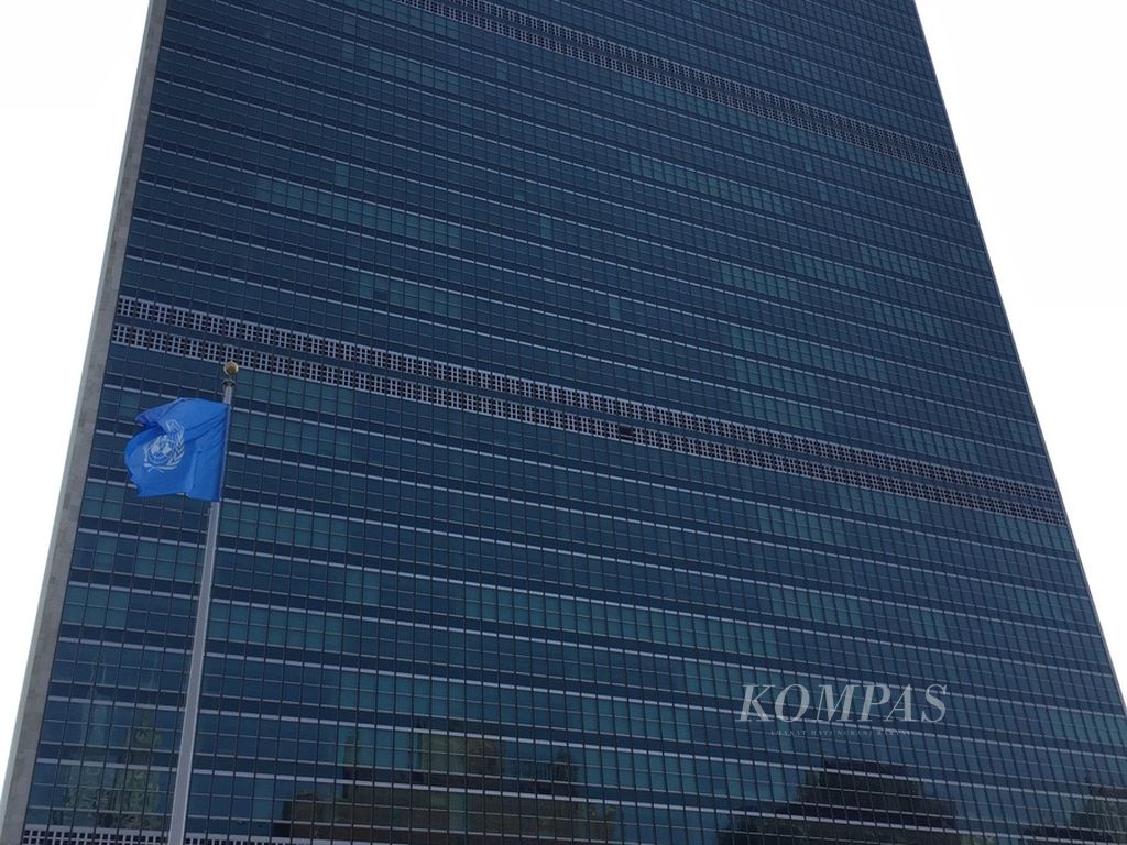 Gedung Markas Besar PBB di New York, Amerika Serikat, Minggu (18/9/2022).