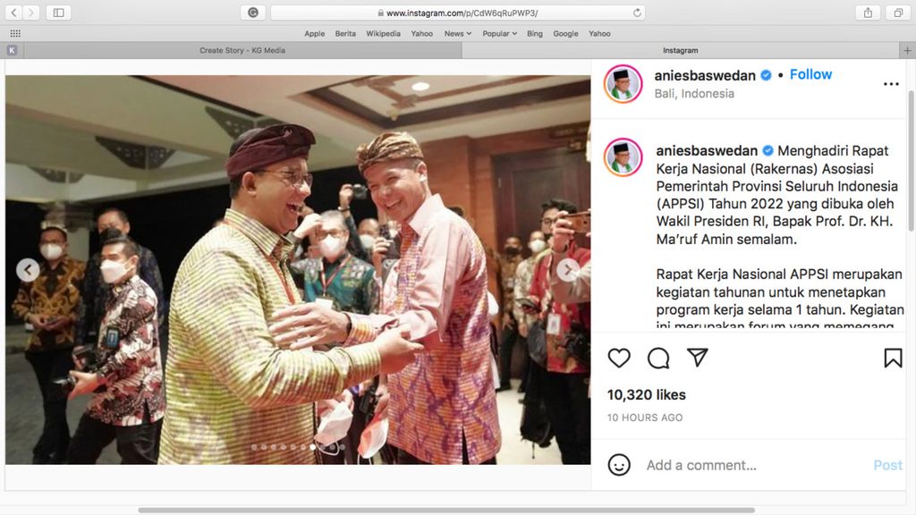 Ketua Umum APPSI yang juga Gubernur DKI Jakarta Anies Rasyid Baswedan dalam unggahan di media sosialnya pada Selasa (10/5/2022) membagikan foto bersama Gubernur Jawa Tengah Ganjar Pranowo.
