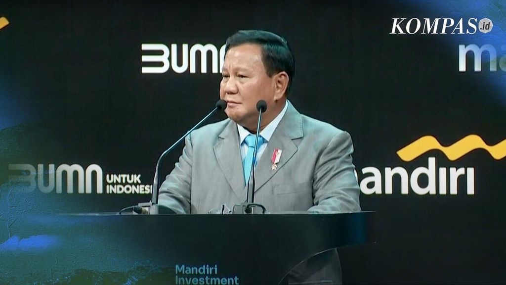 Prabowo Subianto dalam acara Mandiri Investment Forum 2024 di Jakarta, Selasa (5/3/2024).