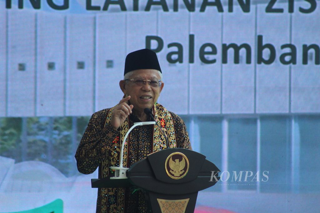 Wakil Presiden Ma'ruf Amin dalam kunjungannya di Palembang, Sumatera Selatan, Rabu (7/9/2022).