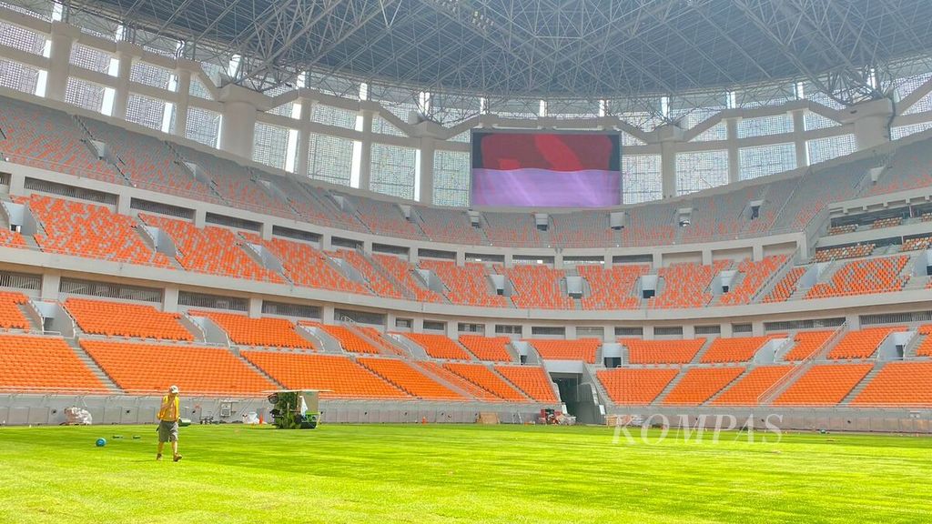 Persiapan Jakarta International Stadium sebagai salah satu tempat gelaran Piala Dunia U-17 sudah 90 persen, Kamis (19/10/2023).