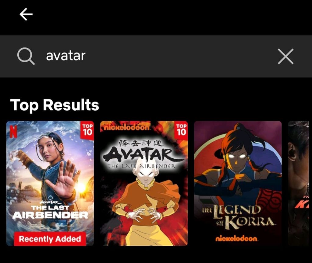 Tangkapan layar serial <i>Avatar The Last Airbender </i>di aplikasi Netflix ponsel