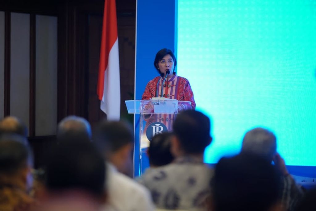 Deputi Gubernur Senior Bank Indonesia Destry Damayanti saat membuka seminar internasional bertema "The Pivotal Role of Infrastructure Financing to Advance Sustainable Growth" di Jakarta, Senin (2/12/2019)