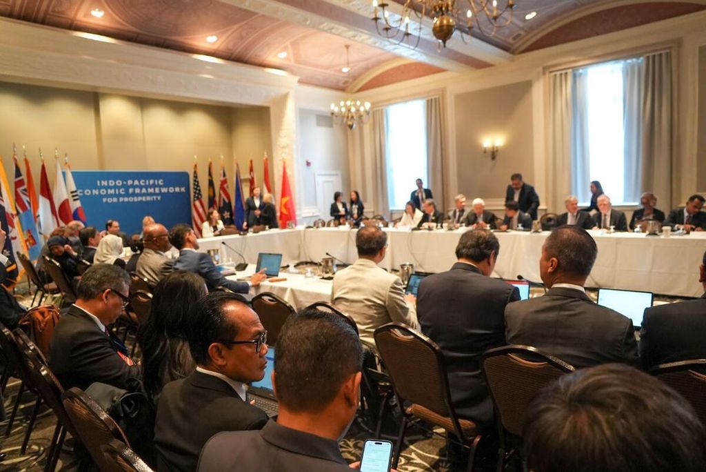 Suasana rapat para menteri perdagangan 14 negara anggota Kerangka Ekonomi Indo-Pasifik (IPEF) di Detroit, Negara Bagian Michigan, Amerika Serikat, 27 Mei 2023. 