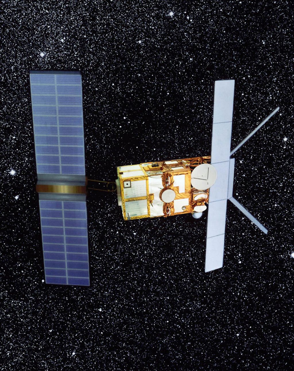 Ilustrasi satelit European Remote Sensing 2 (ERS-2) milik Badan Antariksa Eropa (ESA) saat berada di orbit di ketinggian 785 kilometer dari bumi.