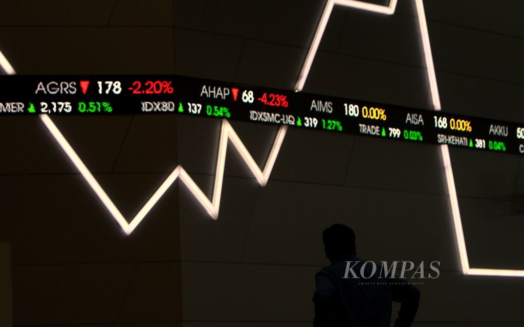 Pengunjung di Bursa Efek Indonesia, Jakarta, melihat pergerakan perdagangan saham, Selasa (15/10/2019).