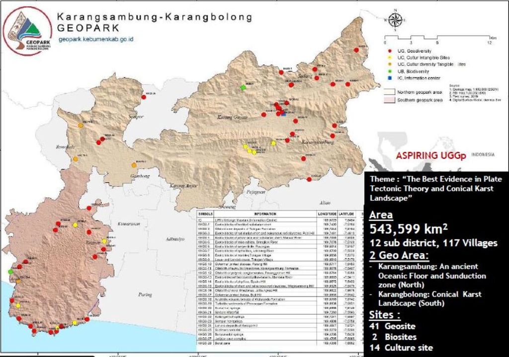 Peta Geopark Karangsambung-Karangbolong di Kabupaten Kebumen, Jawa Tengah.