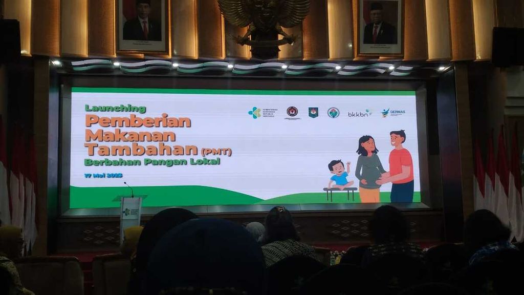 Peluncuran Kegiatan Pemberian Makanan Tambahan (PMT) Berbahan Pangan Lokal untuk Ibu Hamil dan Anak Balita di Kantor Kementerian Kesehatan, Jakarta Selatan, Rabu (17/5/2023).