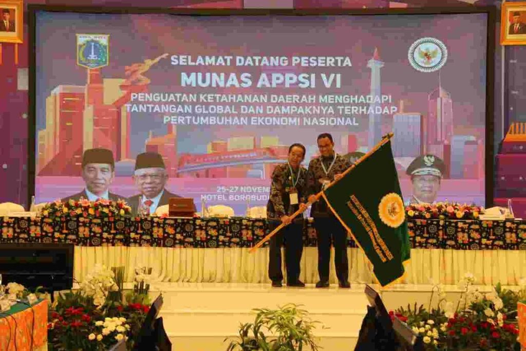 Gubernur DKI Jakarta Anies Baswedan terpilih menjadi Ketua Umum Sementara APPSI 2019-2023 dalam Musyawarah Nasional (Munas) APPSI VI di Hotel Borobudur, Jakarta Pusat, Selasa (26/11/2019).