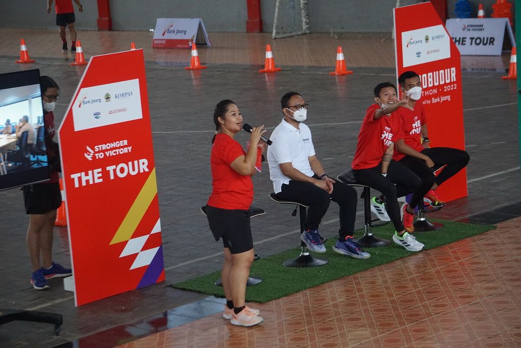 Gelar wicara The Tour" Borobudur Marathon 2022 di lapangan futsal, GOR Satria Purwokerto, Banyumas, Jawa Tengah, Minggu (7/8/2022).