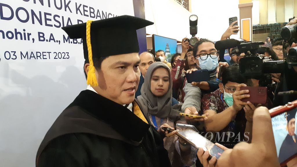 Erick Thohir mendapat gelar doktor <i>honoris causa</i>, Jumat (3/3/2023), di Universitas Brawijaya, Malang, Jawa Timur.