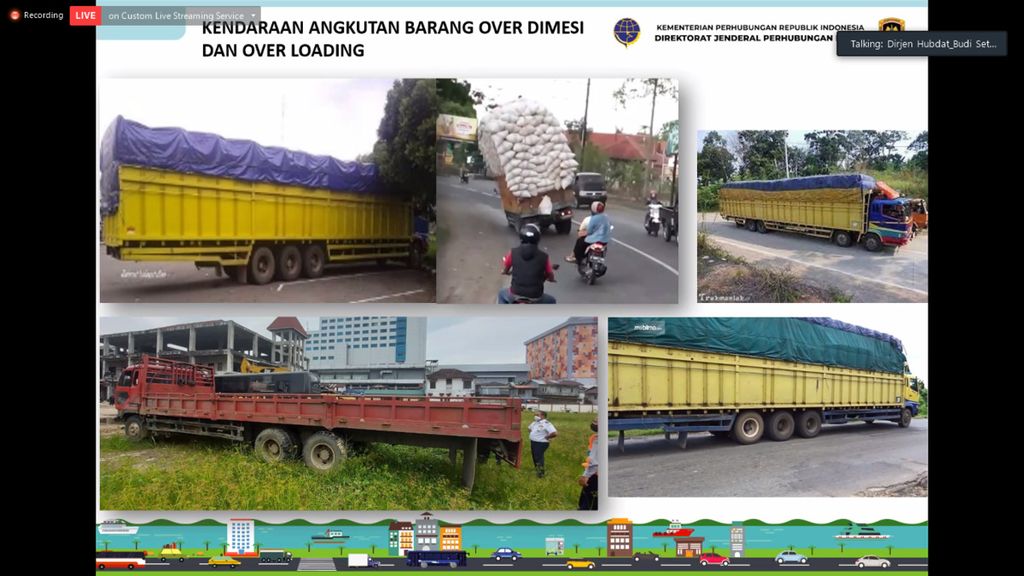 Sejumlah kecelakaan lalu lintas yang dialami truk di sejumlah daerah, sebagaimana dipaparkan Direktur Jenderal Perhubungan Darat Kementerian Perhubungan Budi Setiyadi dalam konferensi pers di Jakarta, Kamis (24/2/2022), secara virtual. 