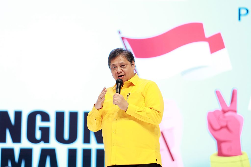 Ketua Umum DPP Partai Golkar Airlangga Hartarto saat peringatan HUT Ke-58 Partai Golkar di JIExpo, Kemayoran, Jakarta Pusat, Kamis (20/10/2022). 