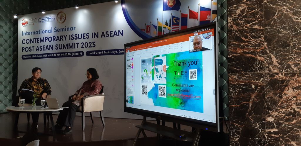 Seminar Isu Kontemporer di ASEAN setelah ASEAN Summit 2023 yang digelar Pusat Studi Asia Tenggara (CSEAS) di Jakarta, Senin (23/10/2023).