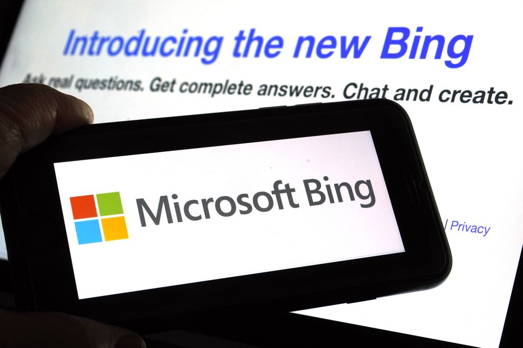  Logo Microsoft Bing di New York, Amerika Serikat pada 7 Februari 2023.