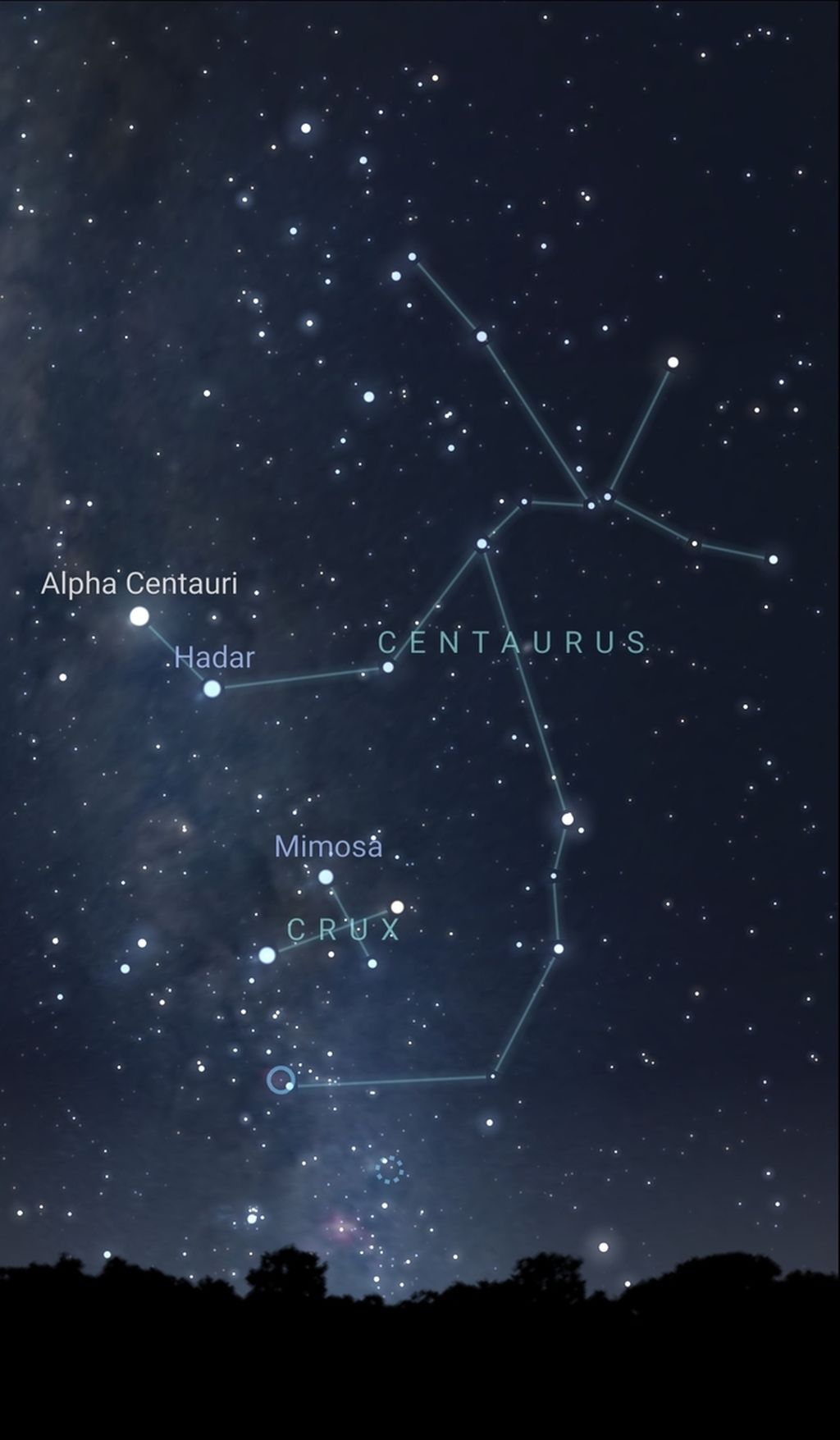 Ilustrasi rasi Centaurus dan Crux yang terlihat di arah selatan ke barat daya dan hampir tenggelam pada Selasa (5/4/2022) pukul 04.00 WIB. Rasi Centaurus memiliki dua bintang terkenal, yaitu Alfa Centauri yang merupakan bintang paling dekat dari Matahari dan Beta Centauri. Sementara Crux adalah rasi yang digunakan sebagai penunjuk arah selatan sejak beberapa ribu tahun yang lalu.