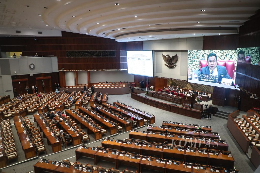Suasana Rapat Paripurna DPR di Jakarta, Selasa (22/8/2023). 