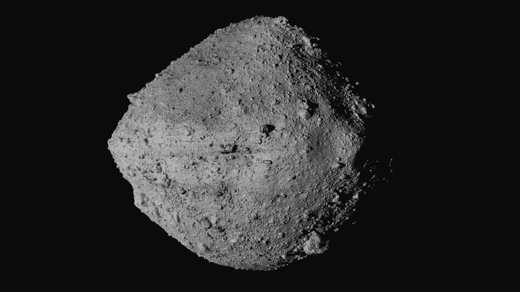 Foto tak bertanggal dari NASA ini menunjukkan asteroid Bennu dilihat dari pesawat ruang angkasa Osiris-Rex. 