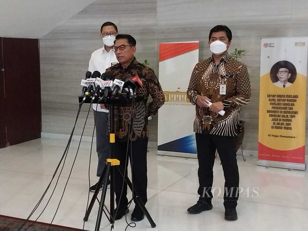 Kepala Staf Kepresidenan Moeldoko saat memberikan keterangan kepada media di Gedung Bina Graha, Kompleks Istana Kepresidenan Jakarta, Kamis (29/9/2022).