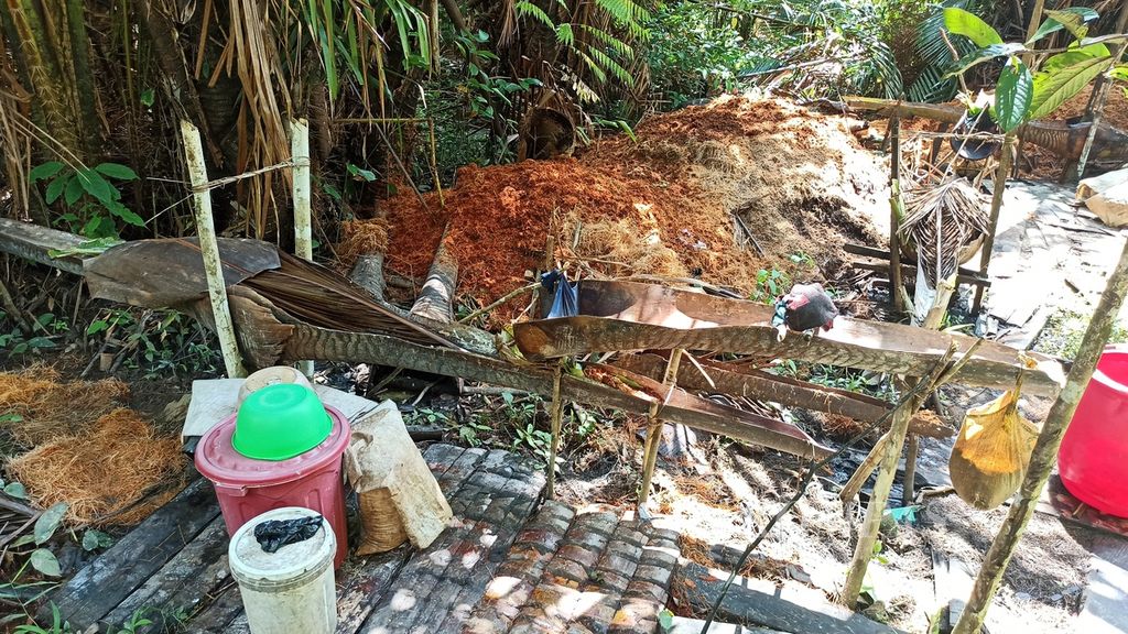 Kondisi Dusun Sagu di Kampung Sira-Manggroholo Sorong Selatan, 9 Juni 2021, siang kosong. Padahal, masih ada air mengalir dan bekas pemrosesan sagu. Warga sempat malu-malu menerima tim Ekspedisi Tanah Papua.