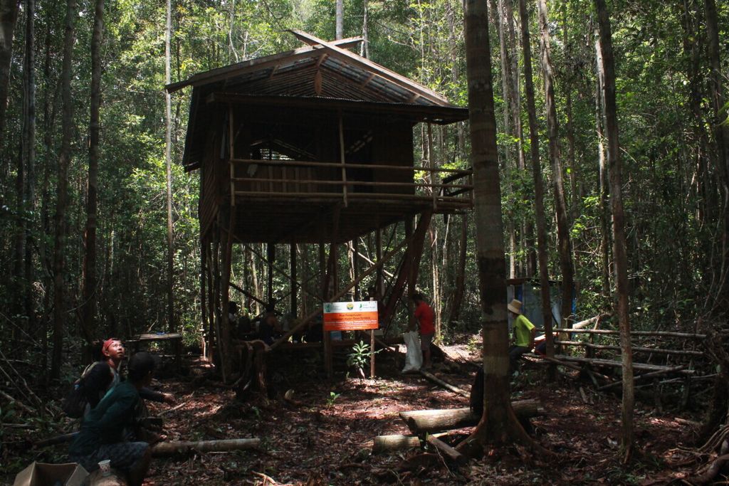 Warga Desa Tambak melakukan pengawasan di Hutan Desa Tambak, Kabupaten Pulang Pisau, Kalimantan Tengah, Jumat (23/10/2020). Kawasan itu merupakan salah satu usaha perhutanan sosial.