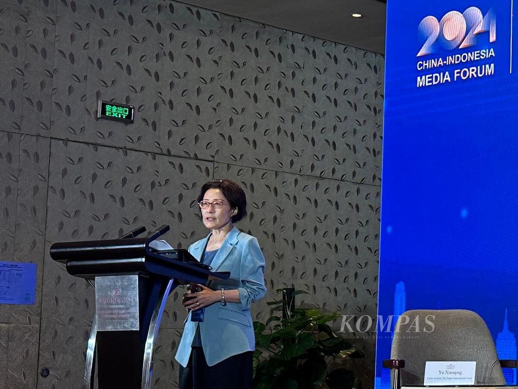 Wakil Presiden Asosiasi Diplomasi Publik China, Tong Xioling membuka Forum Media China Indonesia di Beijing, China, Senin (2/9/2024).