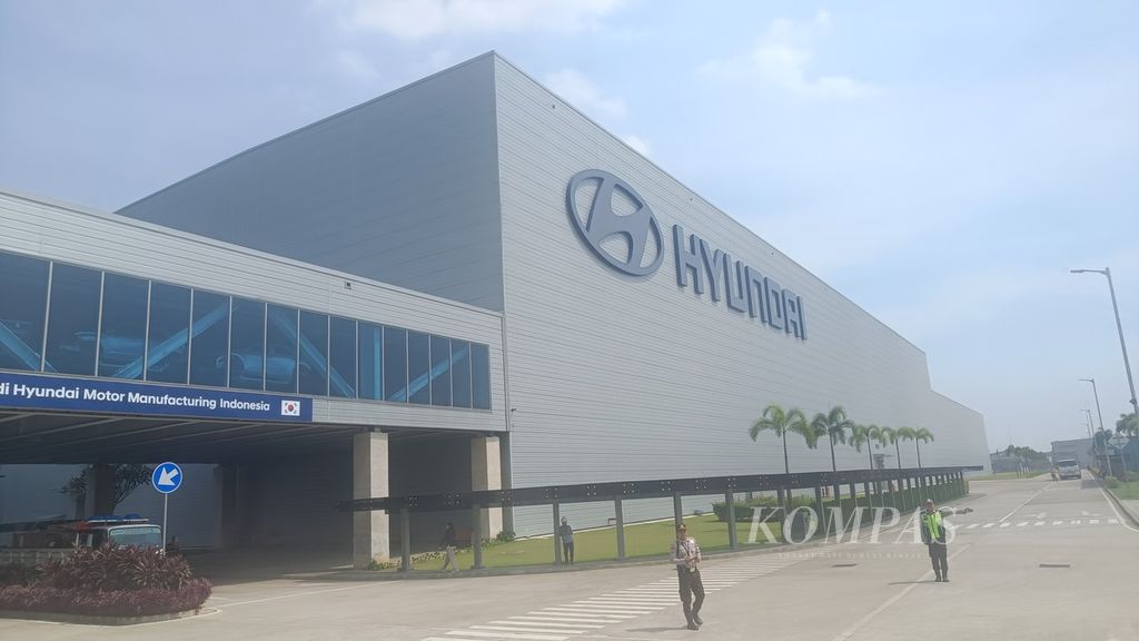 Suasana pabrik PT Hyundai Motor Manufacturing Indonesia, Kabupaten Bekasi, Juli 2023. 