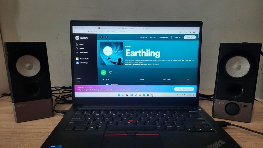 Tangkapan layar album <i>Earthling</i> di layar Spotify.