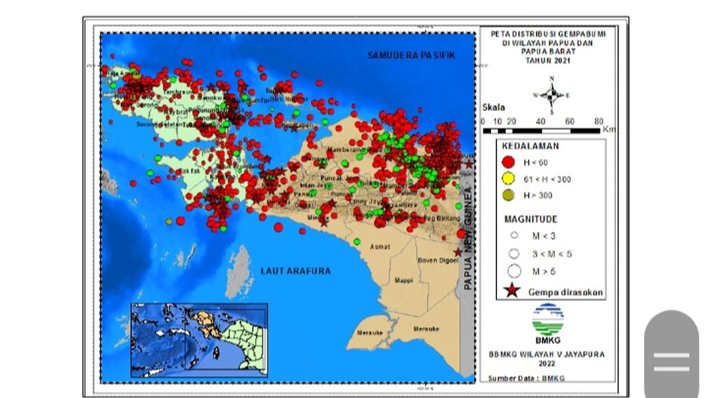 Tangkapan layar infografik gempa bumi di Papua dan Papua Barat.