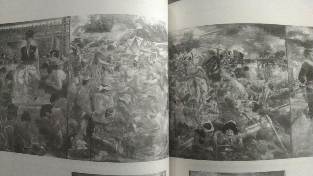Lukisan Sudjojono saat penyerangan Mataram Sultan Agung ke Batavia 1628 dan 1629, (hlm 108-109).