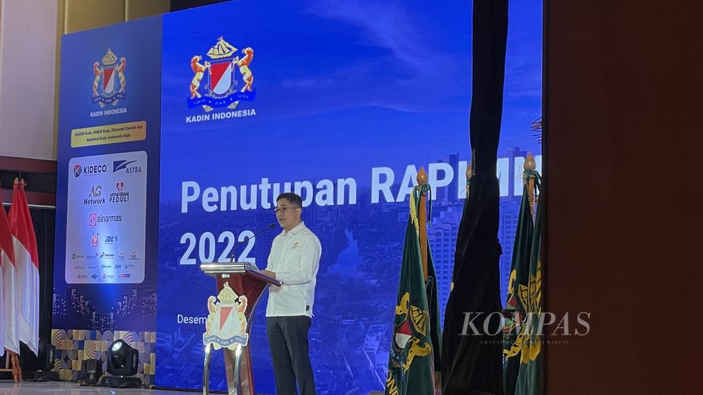 Ketua Umum Kamar Dagang dan Industri (Kadin) Indonesia Arsjad Rasjid dalam penutupan Rapat Pimpinan Nasional Kamar Dagang dan Industri (Kadin) Indonesia 2022 di Jakarta, Jumat (2/12/2022).
