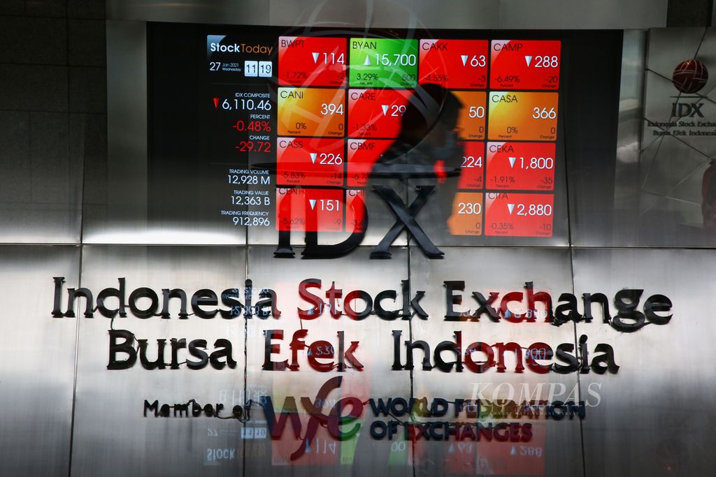 Foto pemidang tilik ganda (<i>double exposure</i>) pergerakan indeks pada perdagangan di Bursa Efek Indonesia di Jakarta, Rabu (27/1/2021).
