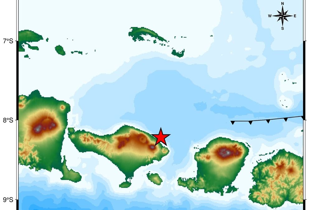 Gempa bumi berkekuatan M 3,5 terjadi di perairan timur laut Karangasem, Bali, Minggu (24/3/2024) malam. Dokumentasi BMKG.