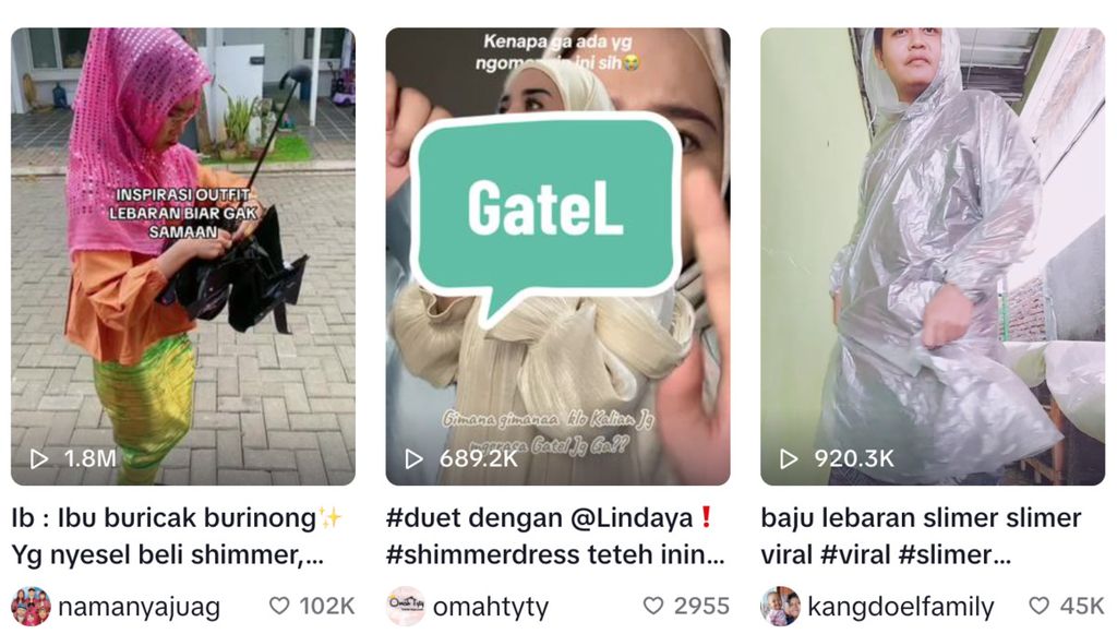 Screenshot of a parody search about &quot;shimmer dress&quot; on TikTok