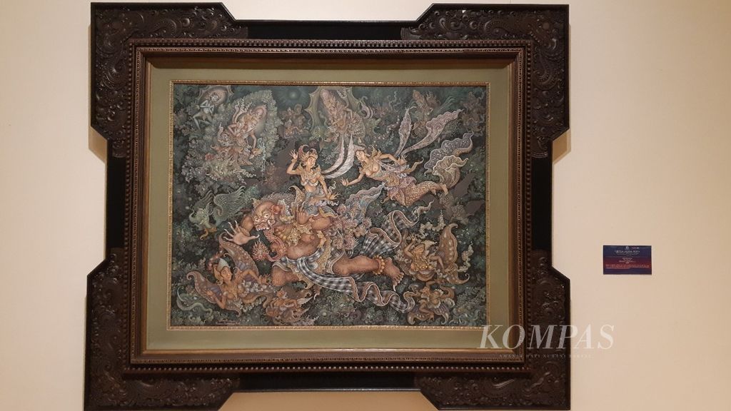 Lukisan berjudul Toya Amerta (2022) karya Pande Ketut Bawa yang dihadrkan dalam pameran bertajuk Tirtha Agra Rupa di Arma Ubud, Gianyar, Bali. 