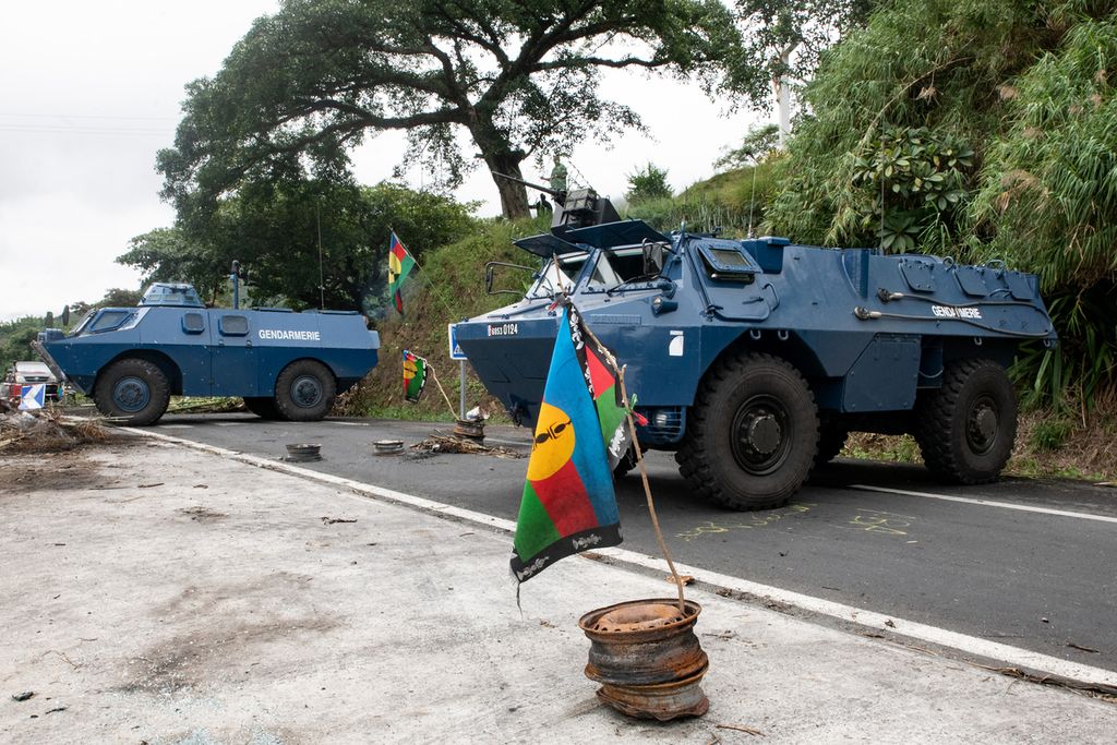 French military police panzers in one corner of Paita, New Caledonia, on May 19, 2024.