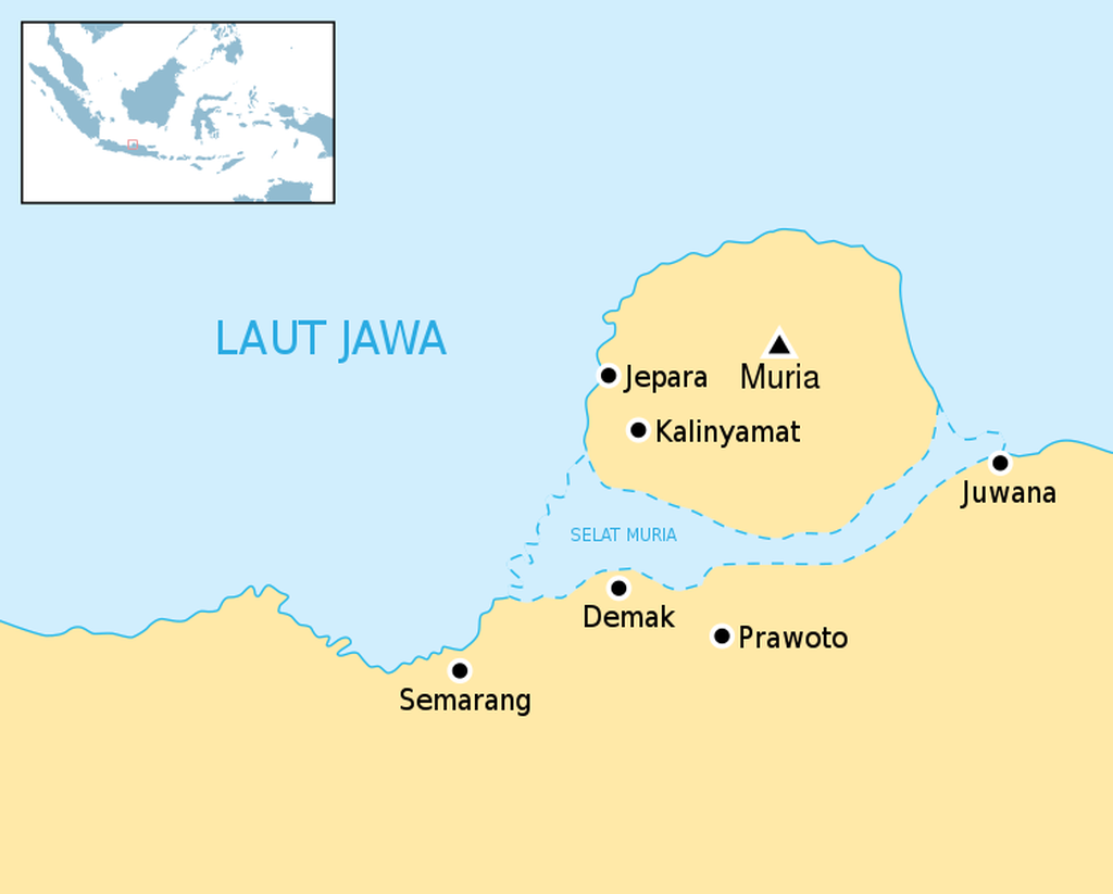 Peta Selat Muria yang memisahkan daratan Pulau Jawa dengan Pulau Muria di Jepara.