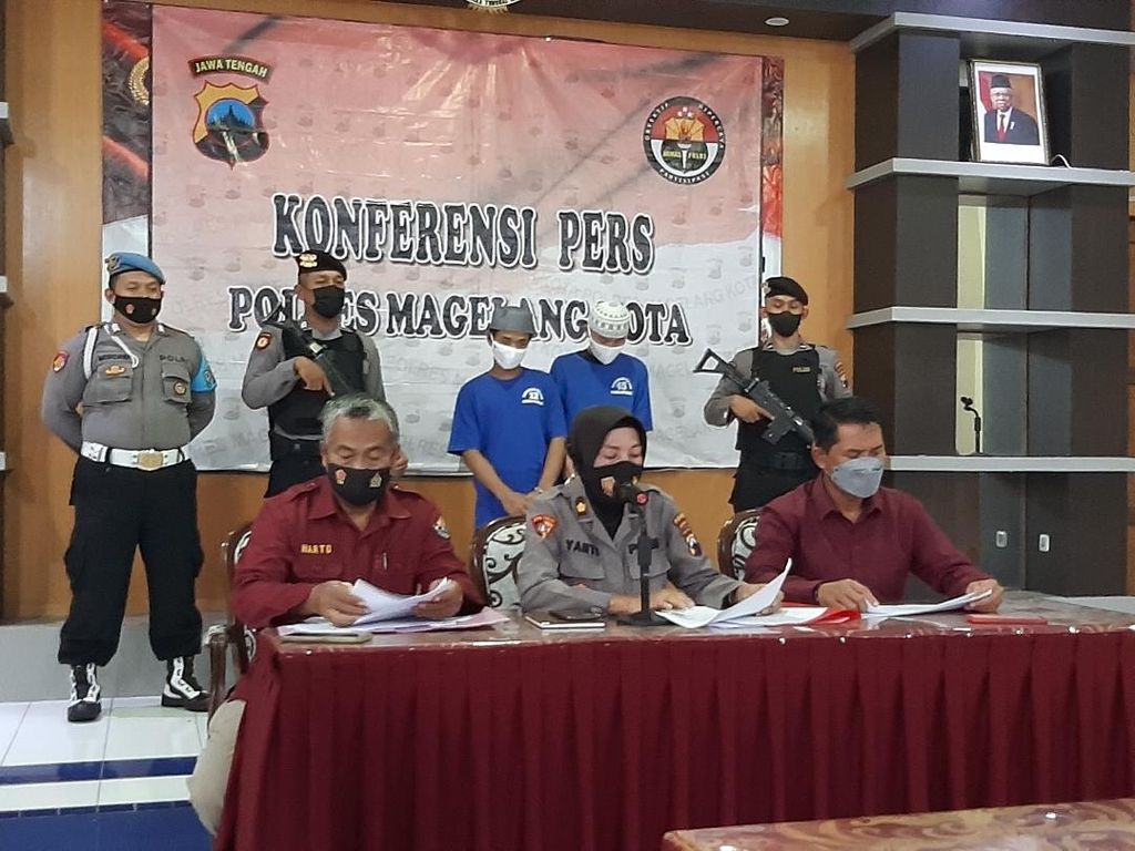 Konferensi pers terkait dua kasus pengeroyokan digelar Kepolisian Resor (Polres) Magelang Kota, Kamis (27/1/2022).