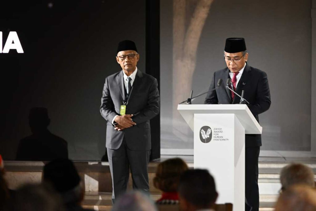 Nahdlatul Ulama dan Muhammadiyah menerima penghargaan Zayed Award for Human Fraternity 2024,  Senin (5/2/2024) pukul 22.00 WIB, di Founder's Memorial, Abu Dhabi, Uni Emirat Arab. 