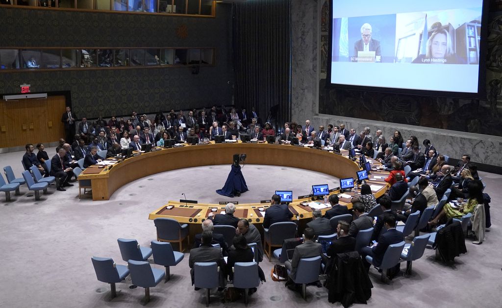 Pertemuan DK PBB tentang konflik di Timur Tengah di Markas Besar PBB di New York, Amerika Serikat, 24 Oktober 2023. 