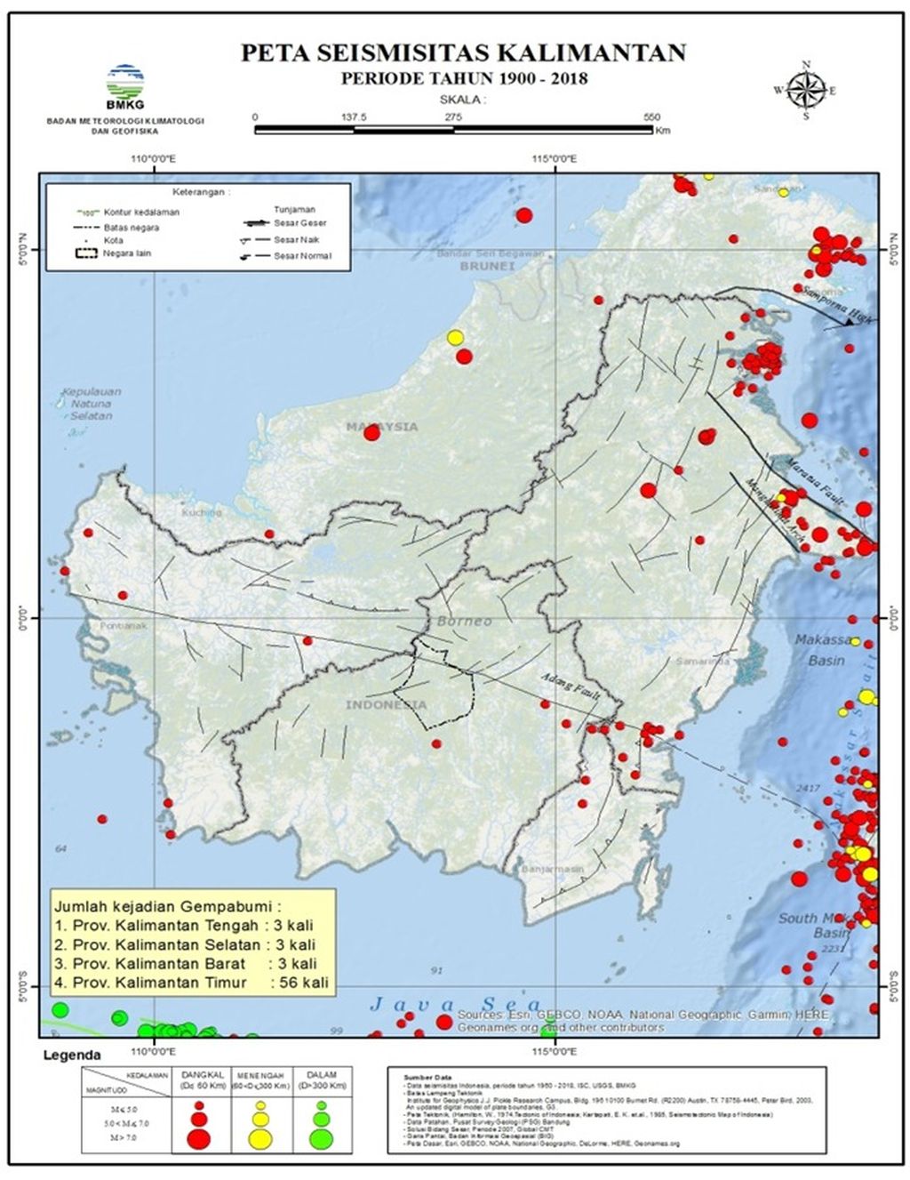 Catatan gempa di Kalimantan. Sumber: BMKG