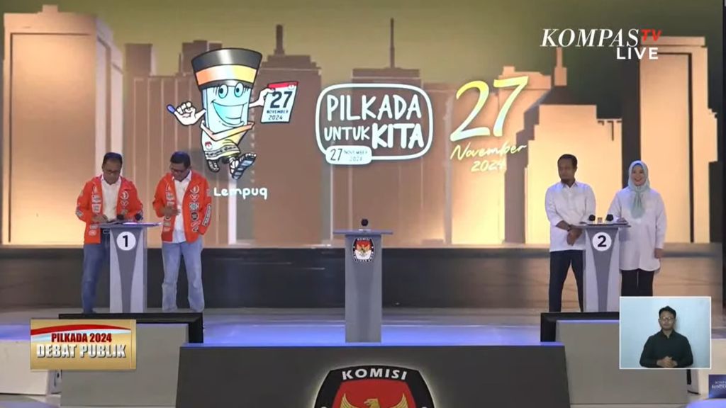 Debat perdana Pemilihan Gubernur Sulawesi Selatan di Kota Makassar, Sulawesi Selatan, Senin (28/10/2024).