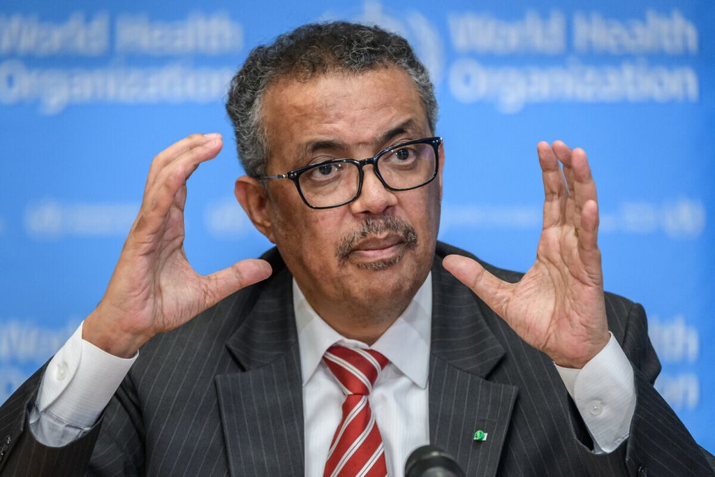 World Health Organization (WHO) Director-General Tedros Adhanom Ghebreyesus talks during a daily press briefing on COVID-19 virus at the WHO headquaters in Geneva on March 11, 2020. – WHO Director-General Tedros Adhanom Ghebreyesus announced on March 11, 2020 that the new coronavirus outbreak can now be characterised as a pandemic. 