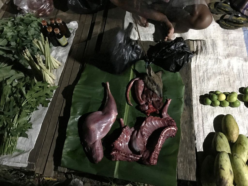 Kangaroo meat is on sale at a market in Merauke, Papua, on 12 March, 2020. One piece of kangaroo thigh was sold for Rp 50,000.