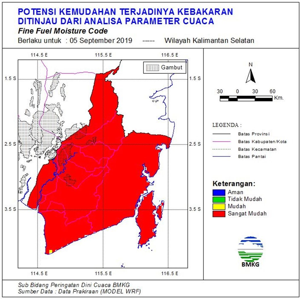 Potensi kemudahan terjadinya kebakaran hutan dan lahan di Kalimantan Selatan, Kamis (5/9/2019).
