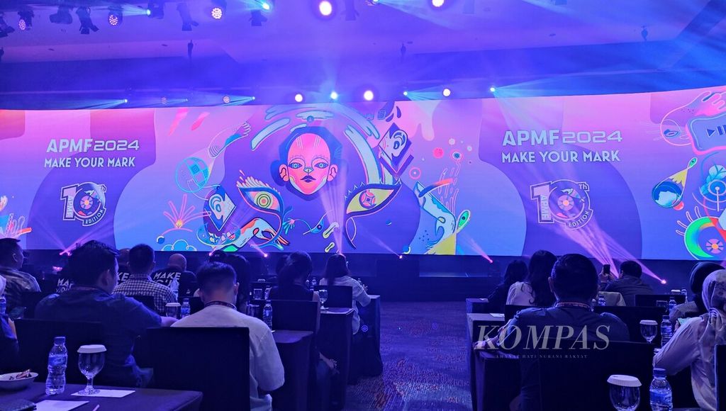 Asia Pacific Media Forum (APMF) 2024 digelar di Bali Nusa Dua Convention Center, Nusa Dua, Badung, Bali. Suasana ketika pembukaan APMF 2024, Kamis (2/5/2024).