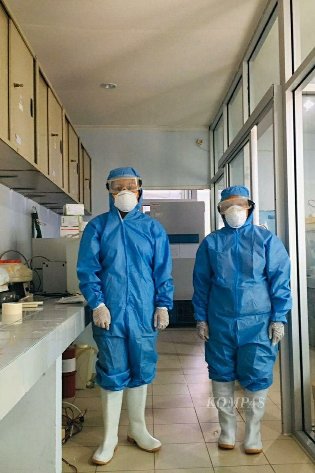 Tim pemeriksa sampel pasien dengan pengawasan virus korona di laboratorium Balai Penelitian dan Pengembangan Kesehatan Papua.