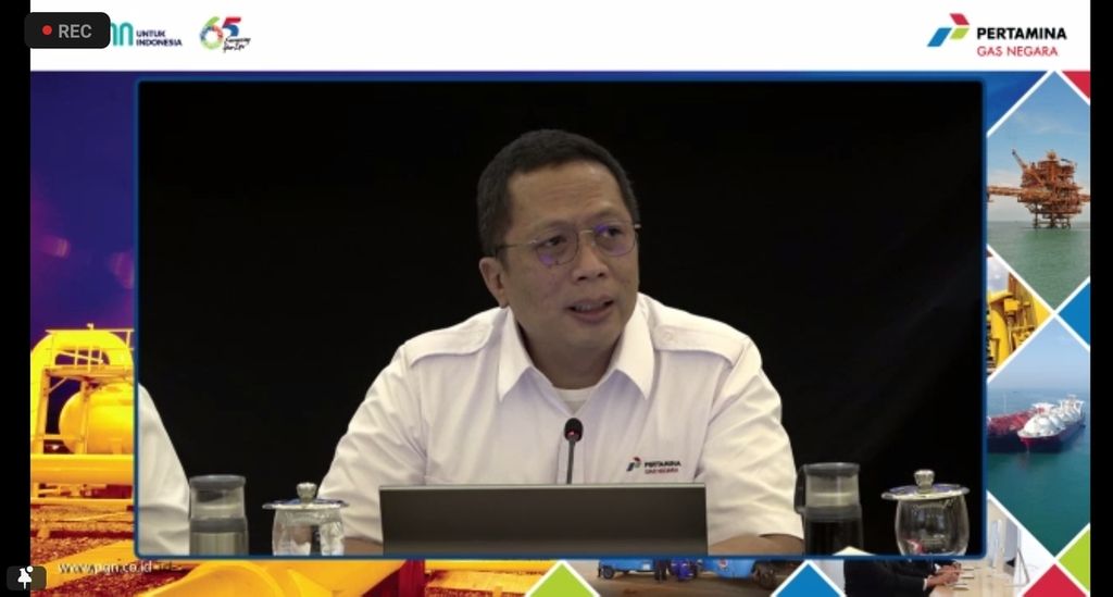 Tangkapan layar Direktur Utama Perusahaan Gas Negara (PGN), Muhammad Haryo Yunianto, dalam paparan publik secara daring di Jakarta, Senin (28/11/2022).