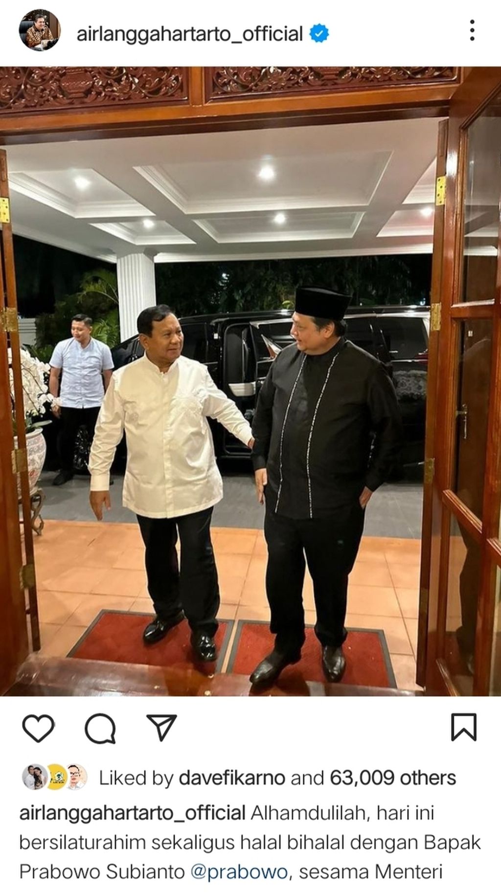 Ketua Umum Partai Golkar Airlangga Hartarto bersilaturahmi Lebaran 2023 ke Ketua Umum Partai Gerindra Prabowo Subianto, beberapa waktu lalu.